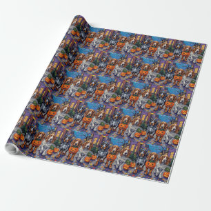 Papel De Regalo Perros Basset Hound pidiendo dulces en Halloween 