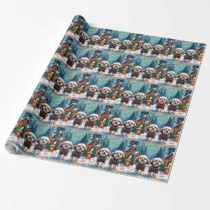 Papel De Regalo Perros Bichon Frise Navidad Nieve Fiesta