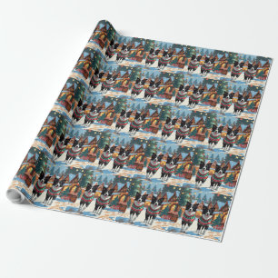 Papel De Regalo Perros Border Collie Navidad Nieve Fiesta