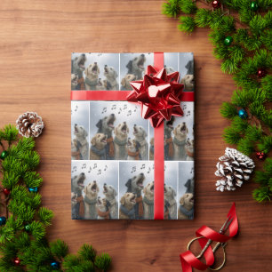 Papel De Regalo Perros Cantando Villancicos En Copos De Nieve