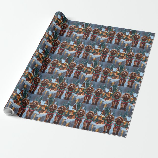 Papel De Regalo Perros Cocker Spaniel Navidad Nieve Fiesta (Desenrollado)