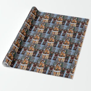 Papel De Regalo Perros Dachshund Navidad Nieve Fiesta