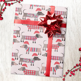 Papel De Regalo Perros Dachshund Sausage en Navidades Gorras y Kné