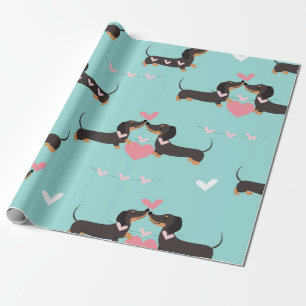 Papel De Regalo Perros de Dachshund enamorados y corazones sin fis