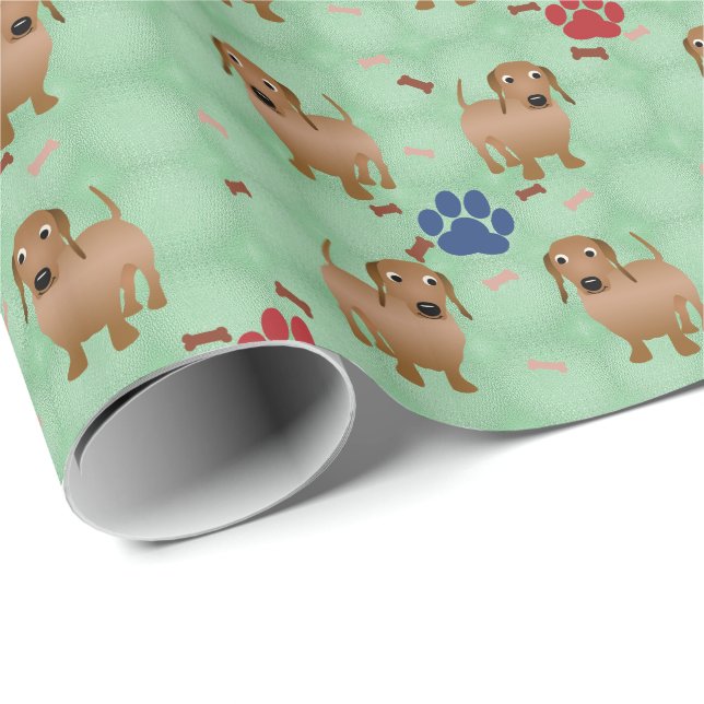 Papel De Regalo Perros de dibujos animados - Dachsund Red Tiled v1 (Esquina del rollo)