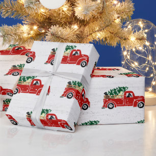 Papel De Regalo Perros De Labrador En Camión De Navidades Rojos En