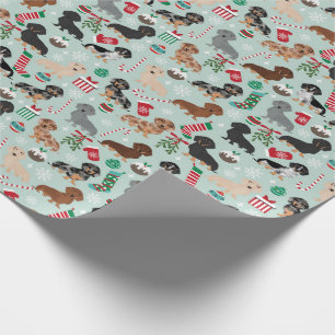 Papel De Regalo Perros de Navidad Dachshund Caramelos de Menta Pat