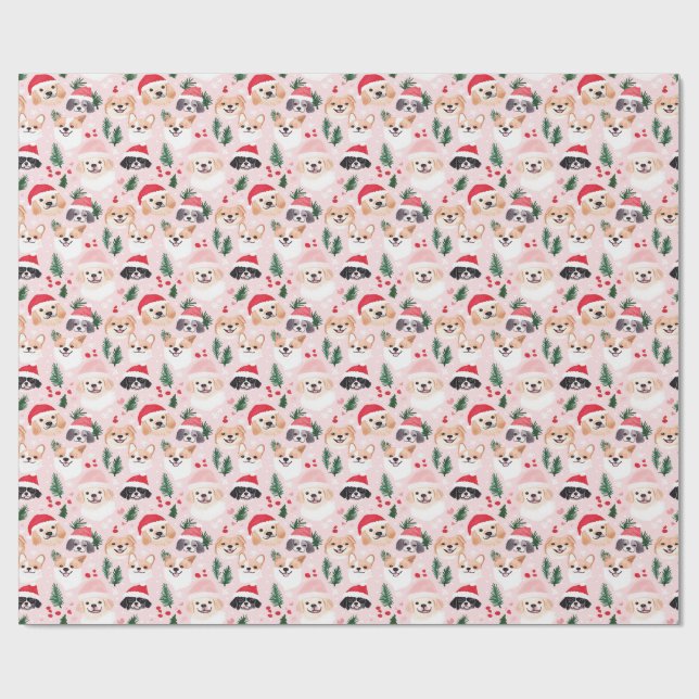 Papel De Regalo Perros de Navidad Rosados (Superficie plana)
