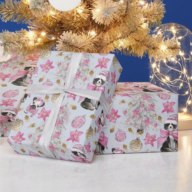 Papel De Regalo Perros de Navidad Rosados (Vacaciones)