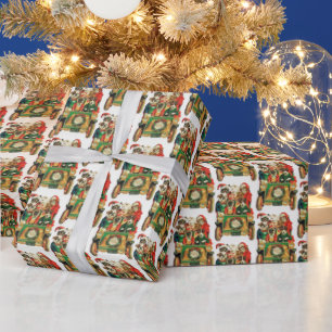 Papel De Regalo perros de navidad vintage festivos embaldosados