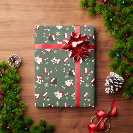 Papel De Regalo Perros de Santa en Verde
