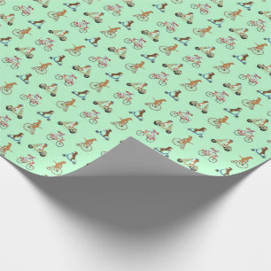 Papel De Regalo Perros en bicicletas y Scooters - Verde