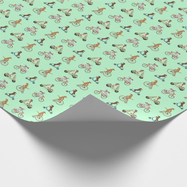 Papel De Regalo Perros en bicicletas y Scooters - Verde (Esquina)
