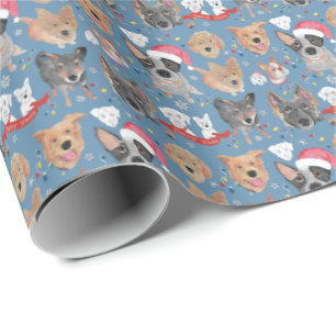 Papel De Regalo Perros en los Navidades del vecindario azul