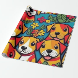 Papel De Regalo Perros encantadores perros coloridos mascotas vibr