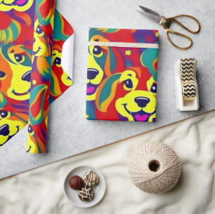 Papel De Regalo Perros encantadores perros coloridos mascotas vibr