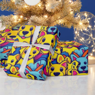 Papel De Regalo Perros encantadores perros coloridos mascotas vibr