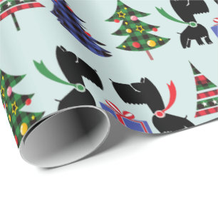 Papel De Regalo Perros escoceses y patrón de árboles de Navidad