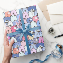 Papel De Regalo Perros Felicidad Azul