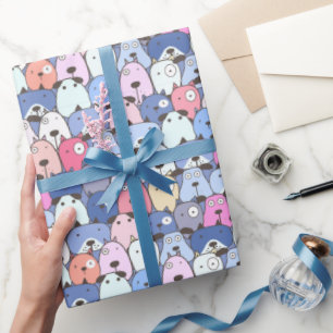 Papel De Regalo Perros Felicidad Azul