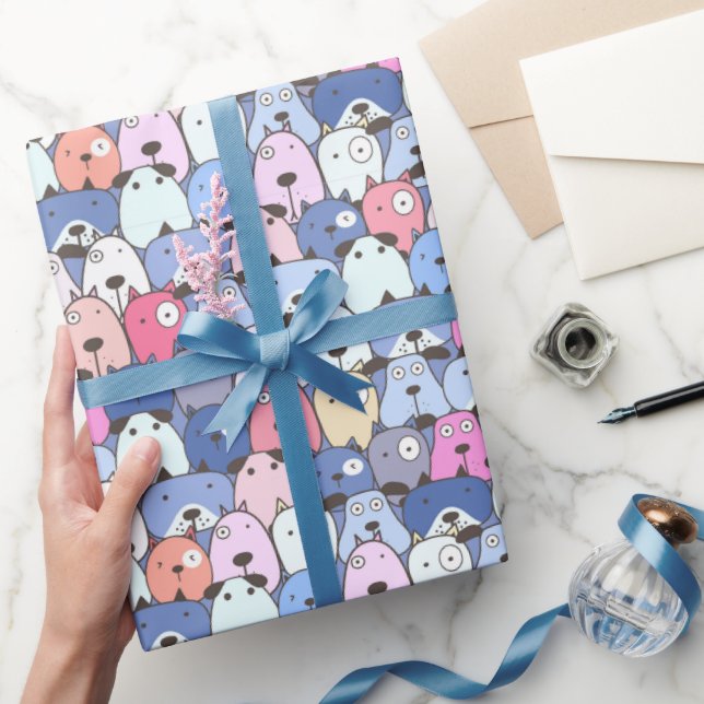 Papel De Regalo Perros Felicidad Azul (Regalar)