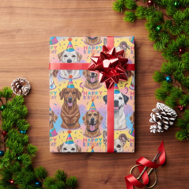 Papel De Regalo Perros Feliz Cumpleaños (Regalo de vacaciones)