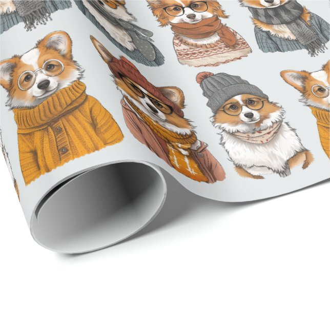 Papel De Regalo Perros galeses de moda Corgi (Esquina del rollo)