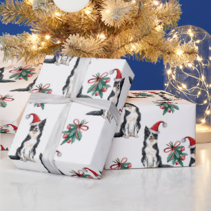 Papel De Regalo Perros Navidades con Santa Hats Holly Berry