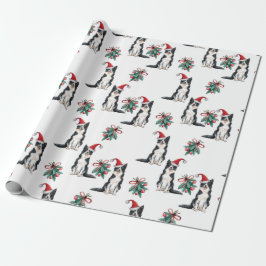 Papel De Regalo Perros Navidades con Santa Hats Holly Berry