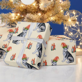 Papel De Regalo Perros Navidades con velas de Santa Hats Holly