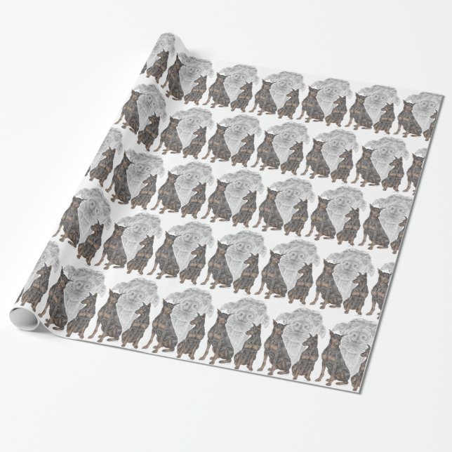Papel De Regalo Perros negros y tan doberman (Desenrollado)
