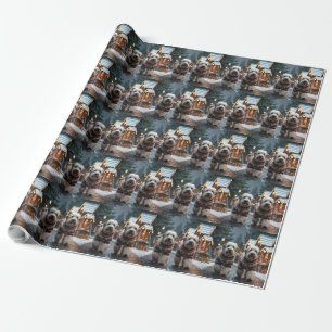 Papel De Regalo Perros Pastor Inglés Antiguo Navidad Nieve Fiesta