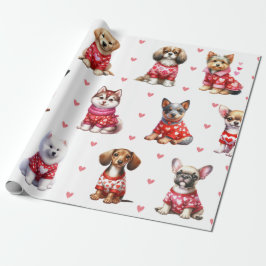 Papel De Regalo Perros pequeños El día de San Valentín en blanco