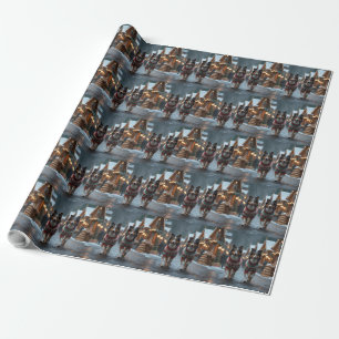 Papel De Regalo Perros Rough Collie Navidad Nieve Fiesta