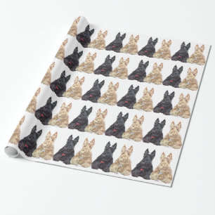 Papel De Regalo Perros Scottie de trigo y negro
