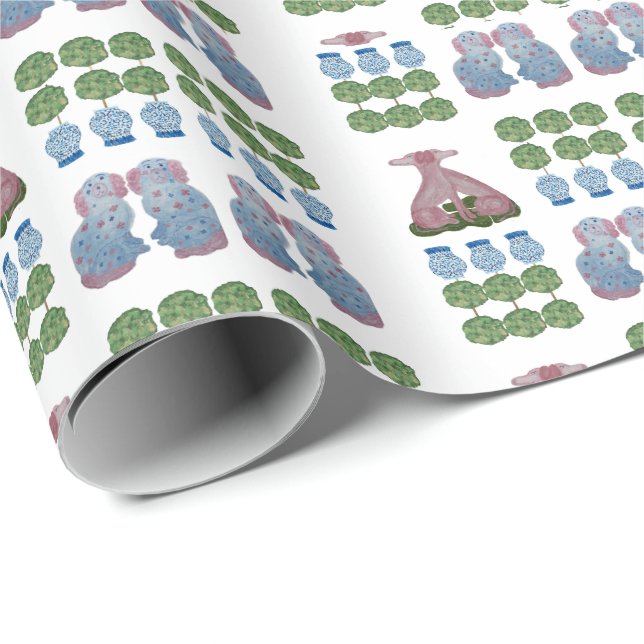 Papel De Regalo Perros Topiary Pink Staffordshire Ginger Jar (Esquina del rollo)