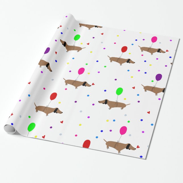 Papel De Regalo perros wiener graciosos globos dachshund (Desenrollado)