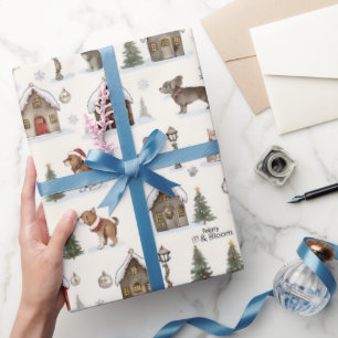 Papel de regalo Perros y Gatos Pueblo Navideño de