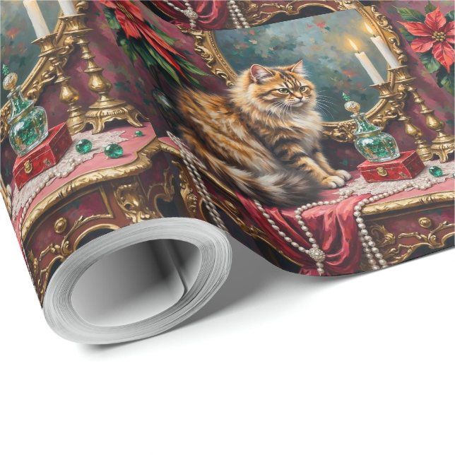 Papel De Regalo Persian Cat Christmas Velvet Vanity Holiday (Esquina del rollo)