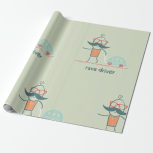 Papel De Regalo Personaje de Bigote de Piloto de Carreras Divertid