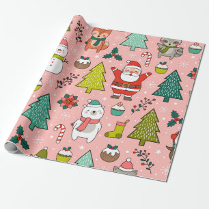 Papel De Regalo Personaje de dibujos animados, pinos y navidades e