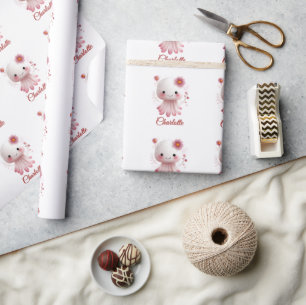 Papel De Regalo Personaje de Pulpo Rosa y Blanco con Nombre Person