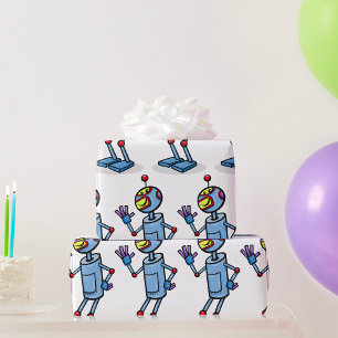 Papel De Regalo Personaje de Robot Retro Futurista Saludando