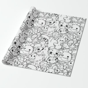 Papel De Regalo Personajes adorables de Kawaii Doodle (1)