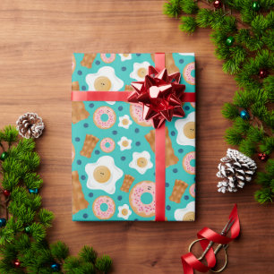 Papel De Regalo Personajes caprichosos de desayuno Pastel azul