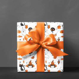Papel De Regalo Personajes de Halloween de época Naranja y negro
