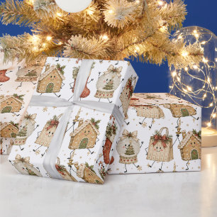 Papel De Regalo Personajes Navideños Adorables en Bola de Nieve de