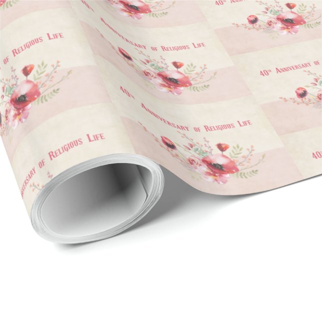Papel De Regalo Personalice, 40º aniversario monja, rosa y (Esquina del rollo)