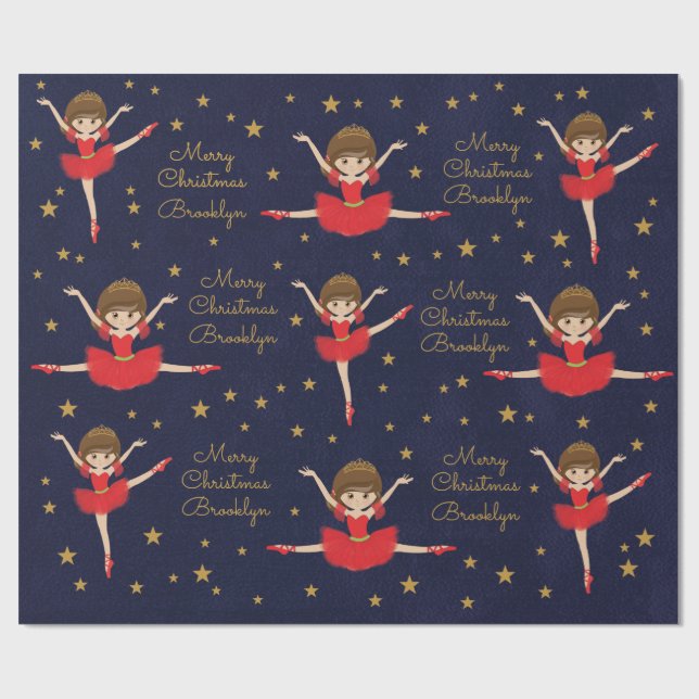 Papel De Regalo Personalice a Brunette Navidades Ballerina (Superficie plana)