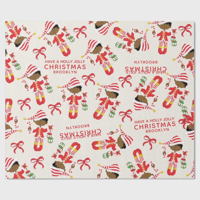 Papel De Regalo Personalice al elfo de los Navidades afroamericano (Superficie plana)